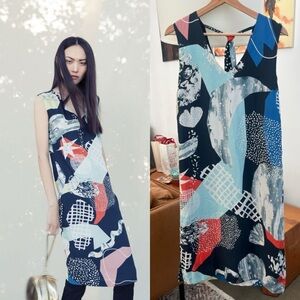 Gorman Head in the Clouds Sleeveless Silk Shift Midi Dress